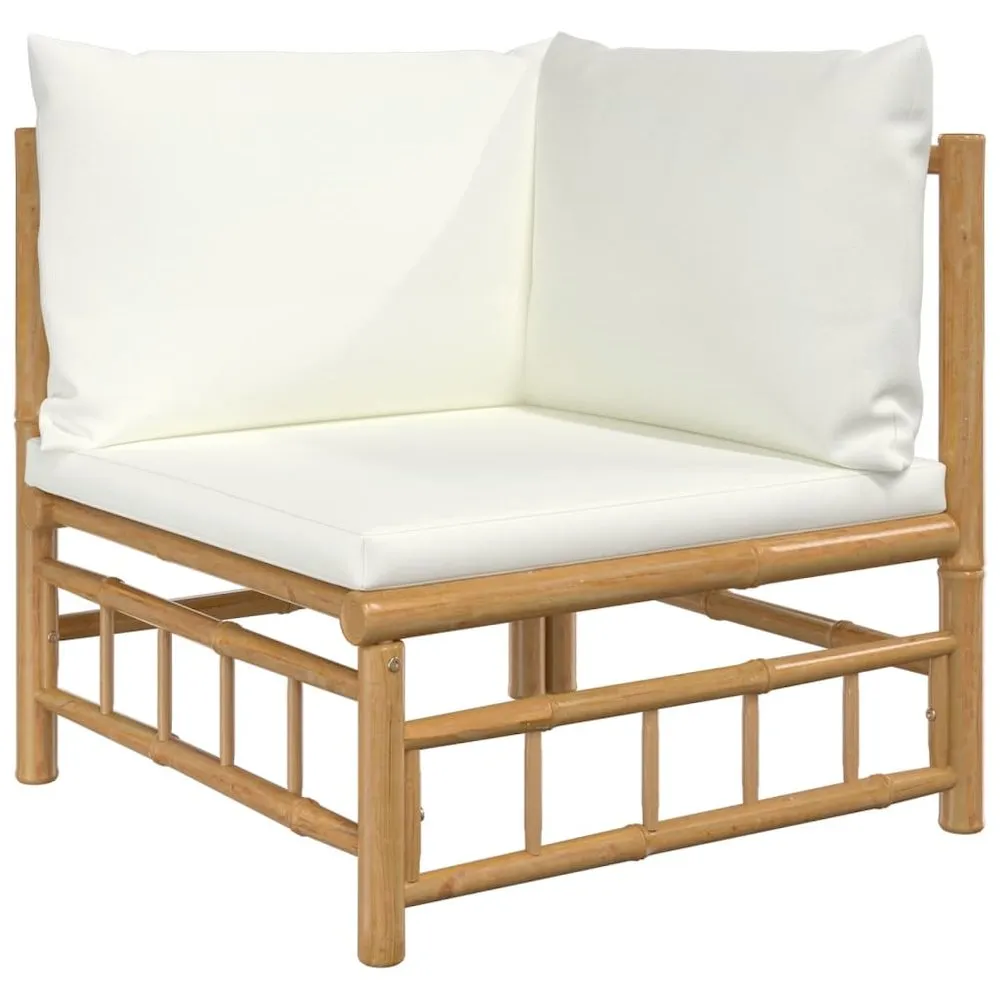 12 Piece Patio Lounge Set with Cream White Cushions Bamboo