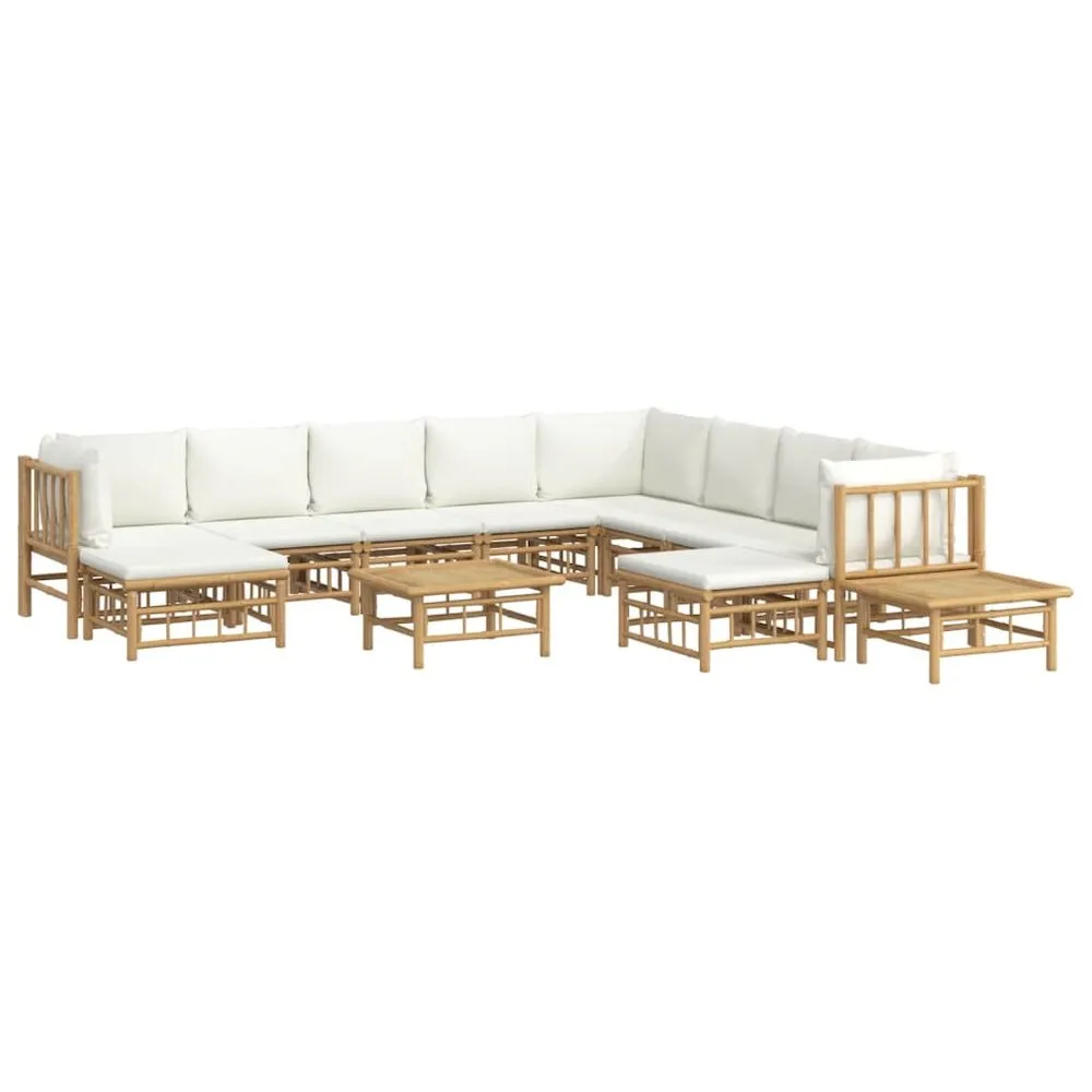 12 Piece Patio Lounge Set with Cream White Cushions Bamboo