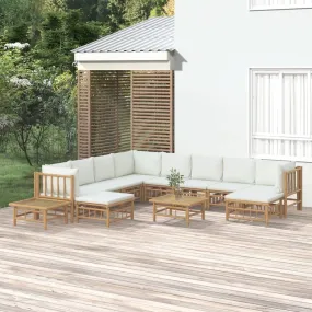 12 Piece Patio Lounge Set with Cream White Cushions Bamboo
