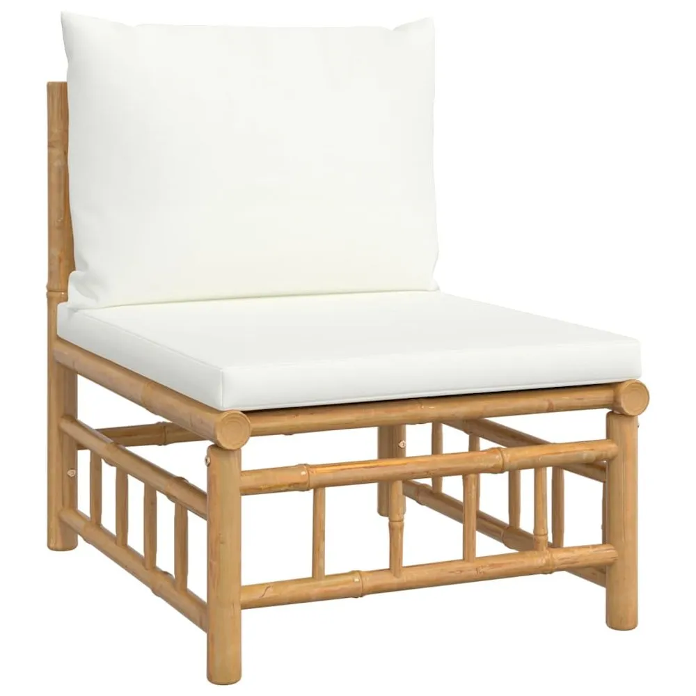 12 Piece Patio Lounge Set with Cream White Cushions Bamboo
