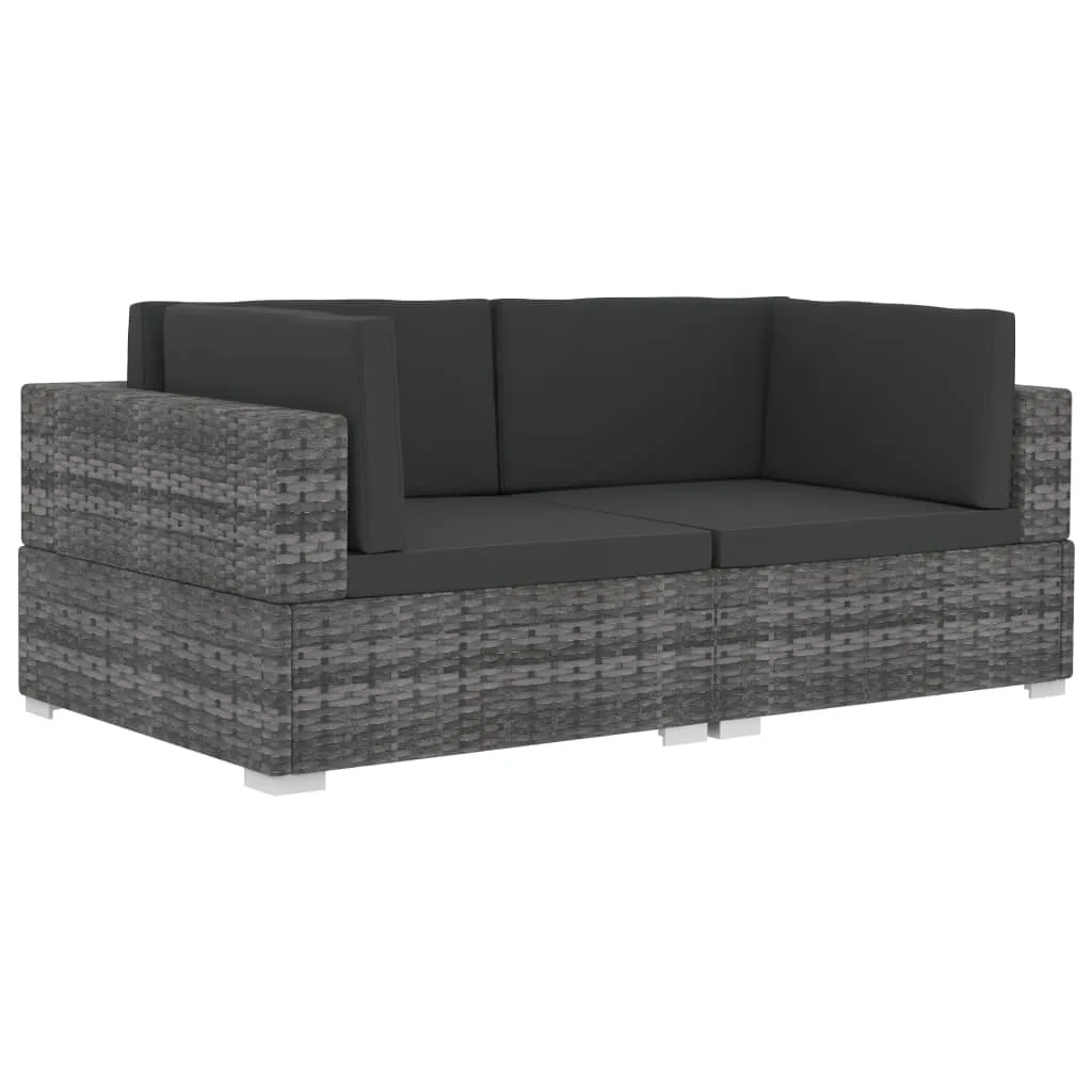 2 Piece Patio Sofa Set with Cushions Poly Rattan Gray