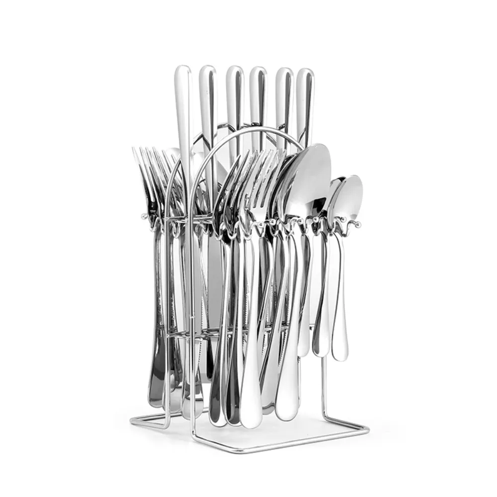 24 Piece Stainless Steel Flatware Set   Stand