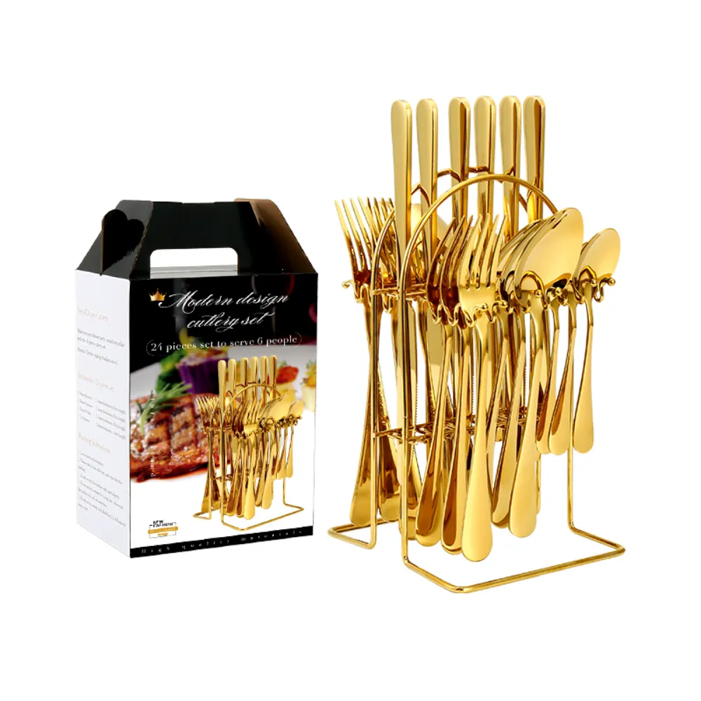 24 Piece Stainless Steel Flatware Set   Stand