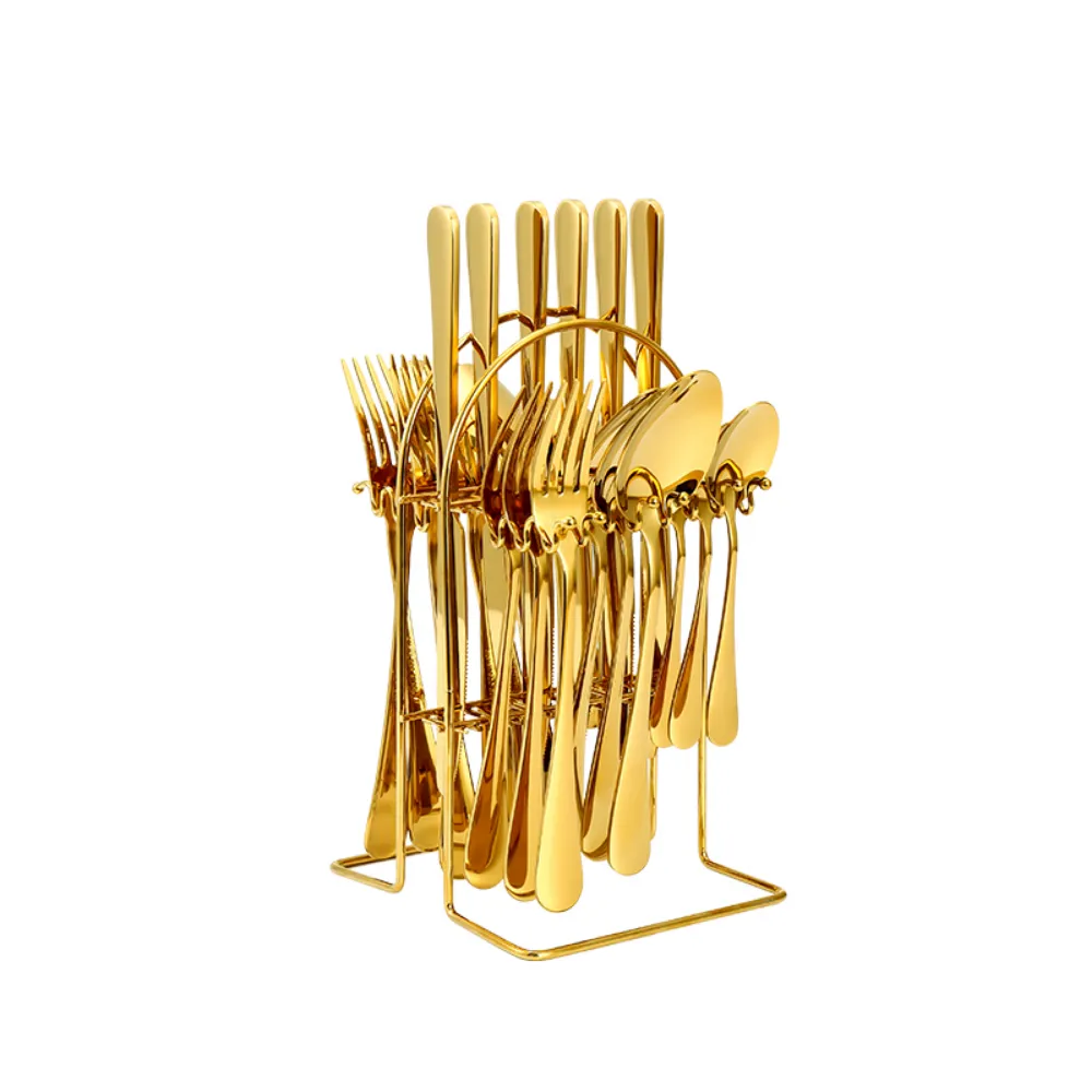24 Piece Stainless Steel Flatware Set   Stand