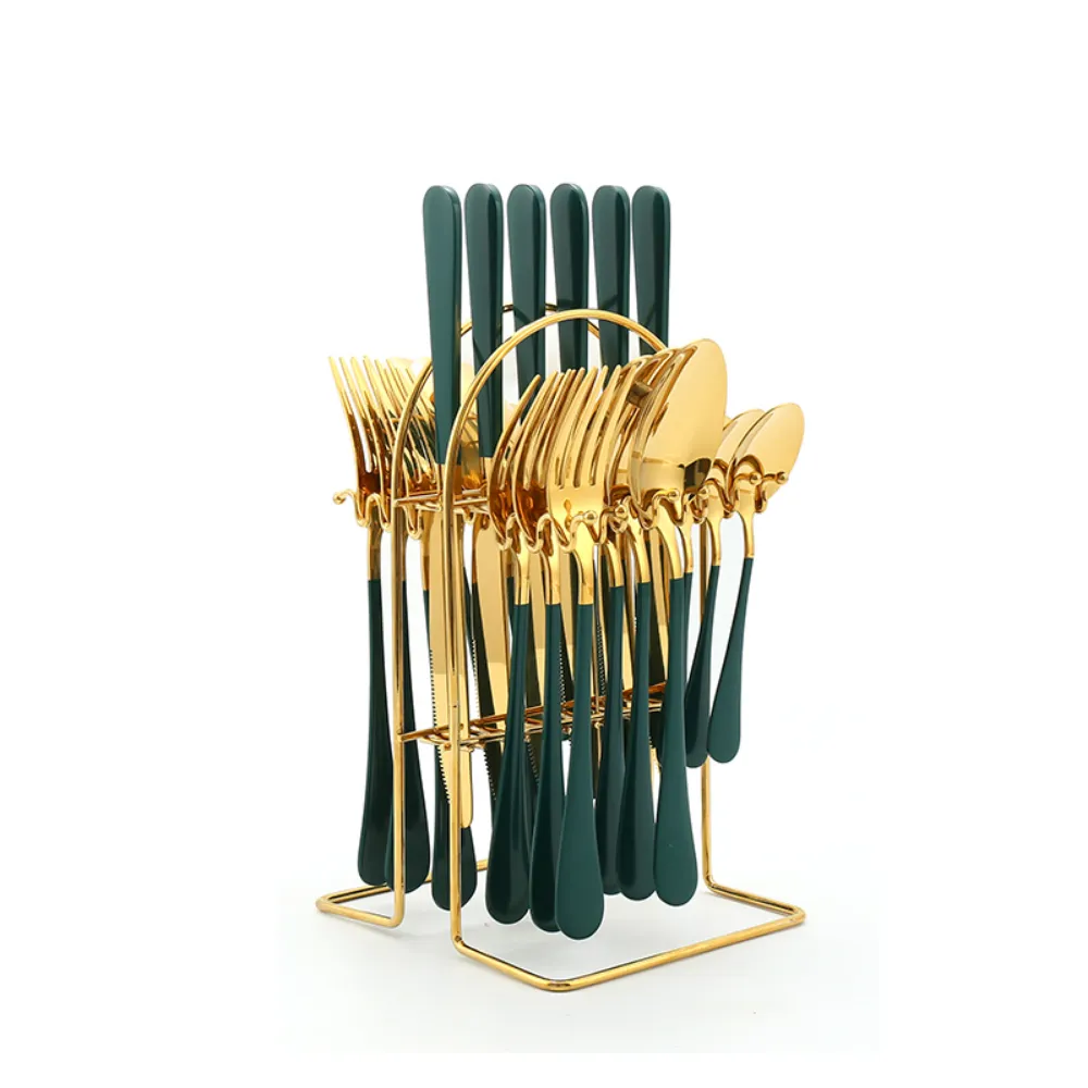 24 Piece Stainless Steel Flatware Set   Stand