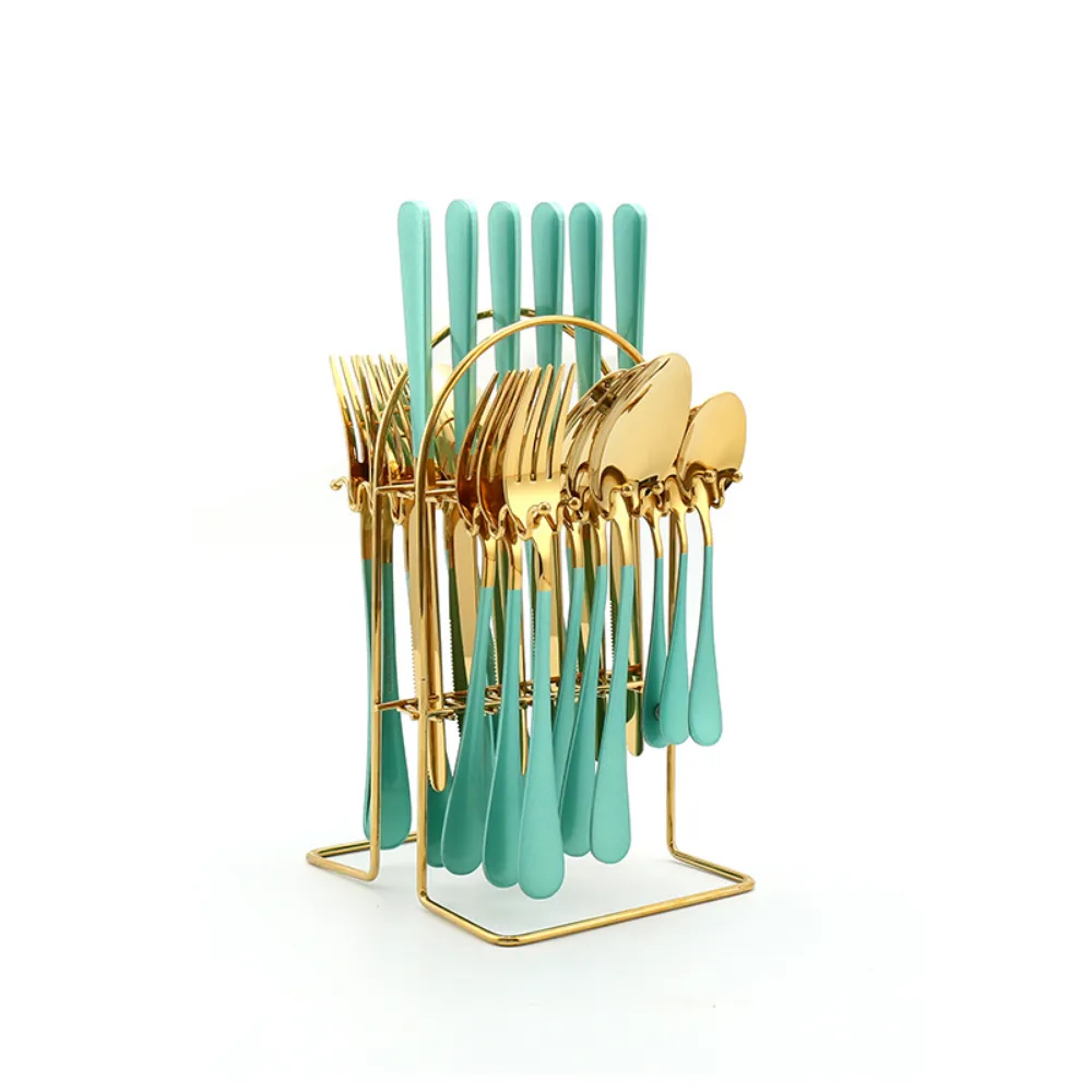 24 Piece Stainless Steel Flatware Set   Stand