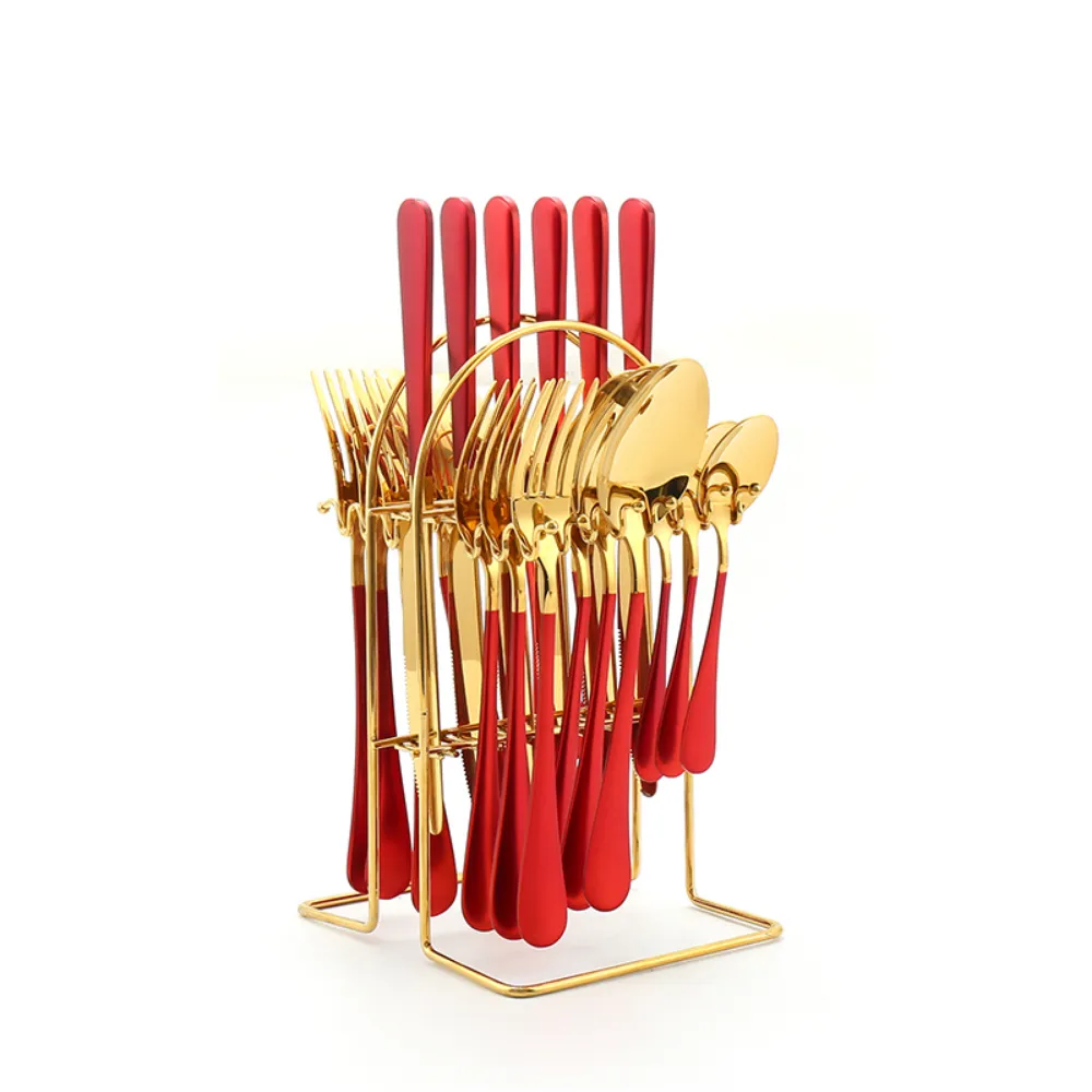 24 Piece Stainless Steel Flatware Set   Stand