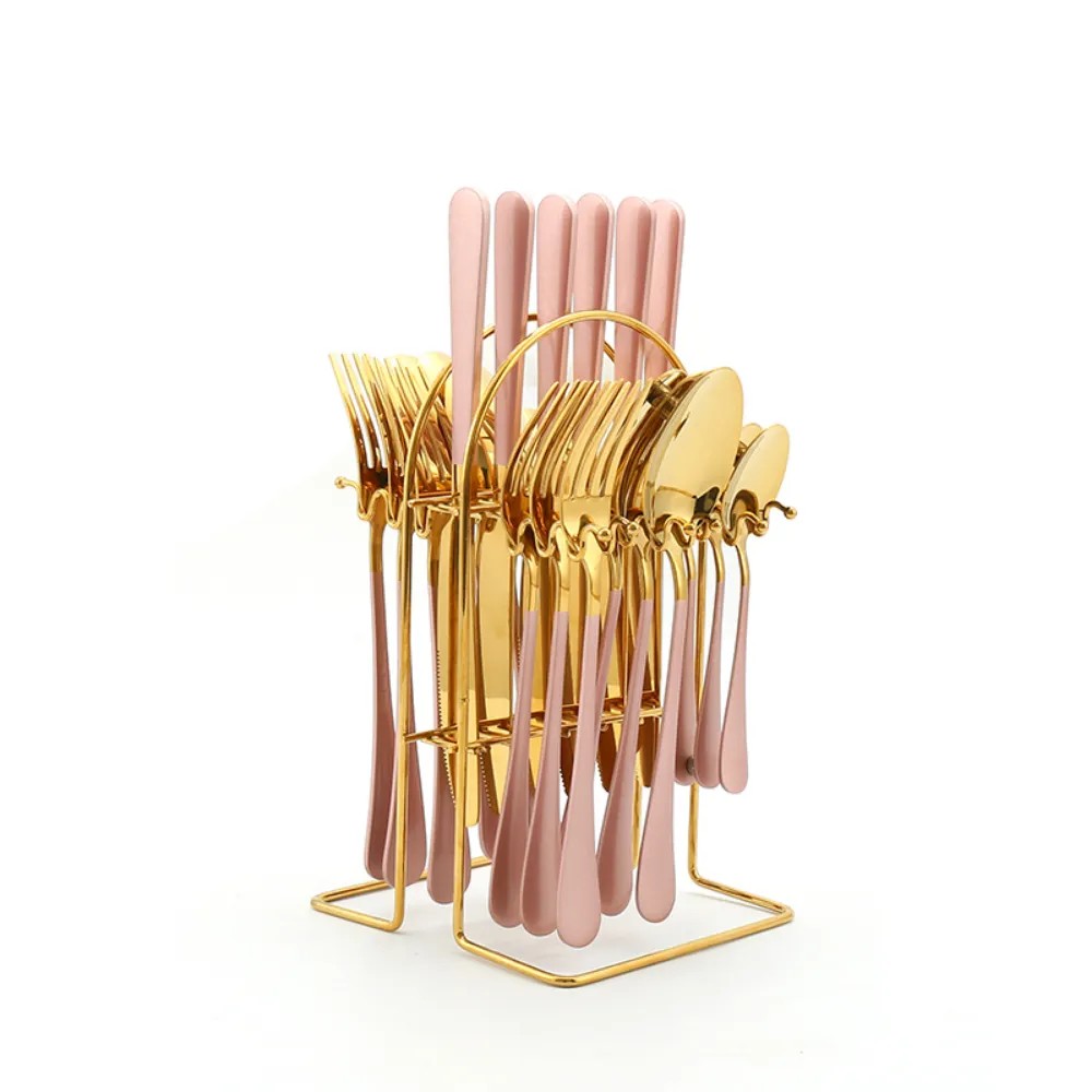 24 Piece Stainless Steel Flatware Set   Stand