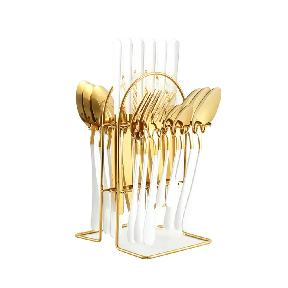 24 Piece Stainless Steel Flatware Set   Stand