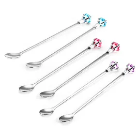 2pcs/ set Long Handled Stainless Steel Dessert Ice Cream Tea Coffee Spoon Cute Diamond Shapes Flatware Sets Mini Honey Dipper