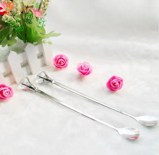 2pcs/ set Long Handled Stainless Steel Dessert Ice Cream Tea Coffee Spoon Cute Diamond Shapes Flatware Sets Mini Honey Dipper