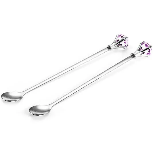 2pcs/ set Long Handled Stainless Steel Dessert Ice Cream Tea Coffee Spoon Cute Diamond Shapes Flatware Sets Mini Honey Dipper