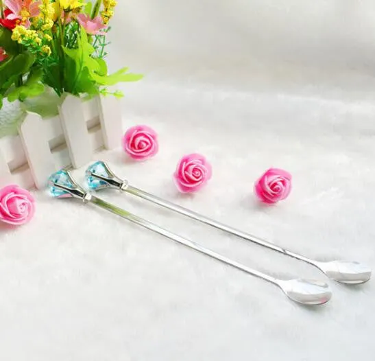 2pcs/ set Long Handled Stainless Steel Dessert Ice Cream Tea Coffee Spoon Cute Diamond Shapes Flatware Sets Mini Honey Dipper
