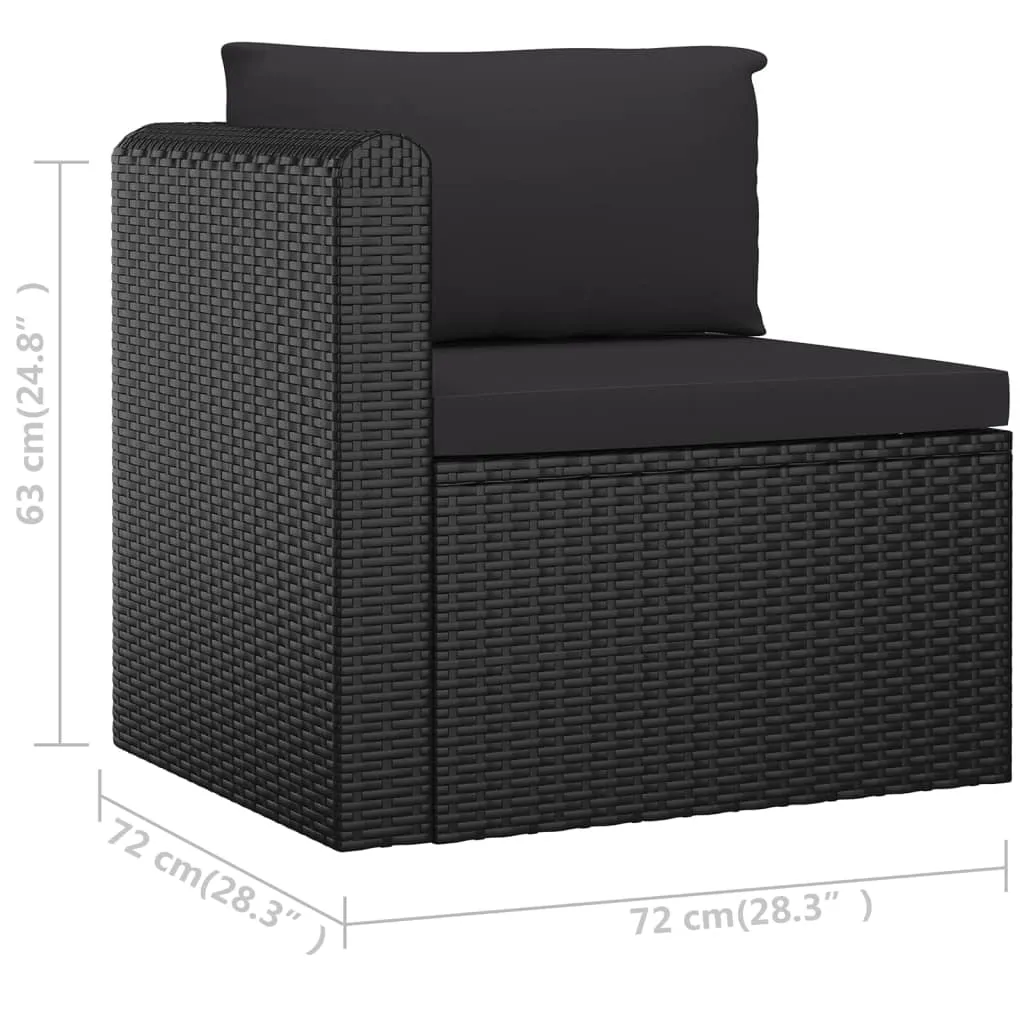 3 Piece Patio Sofa Set with Cushions Poly Rattan Black
