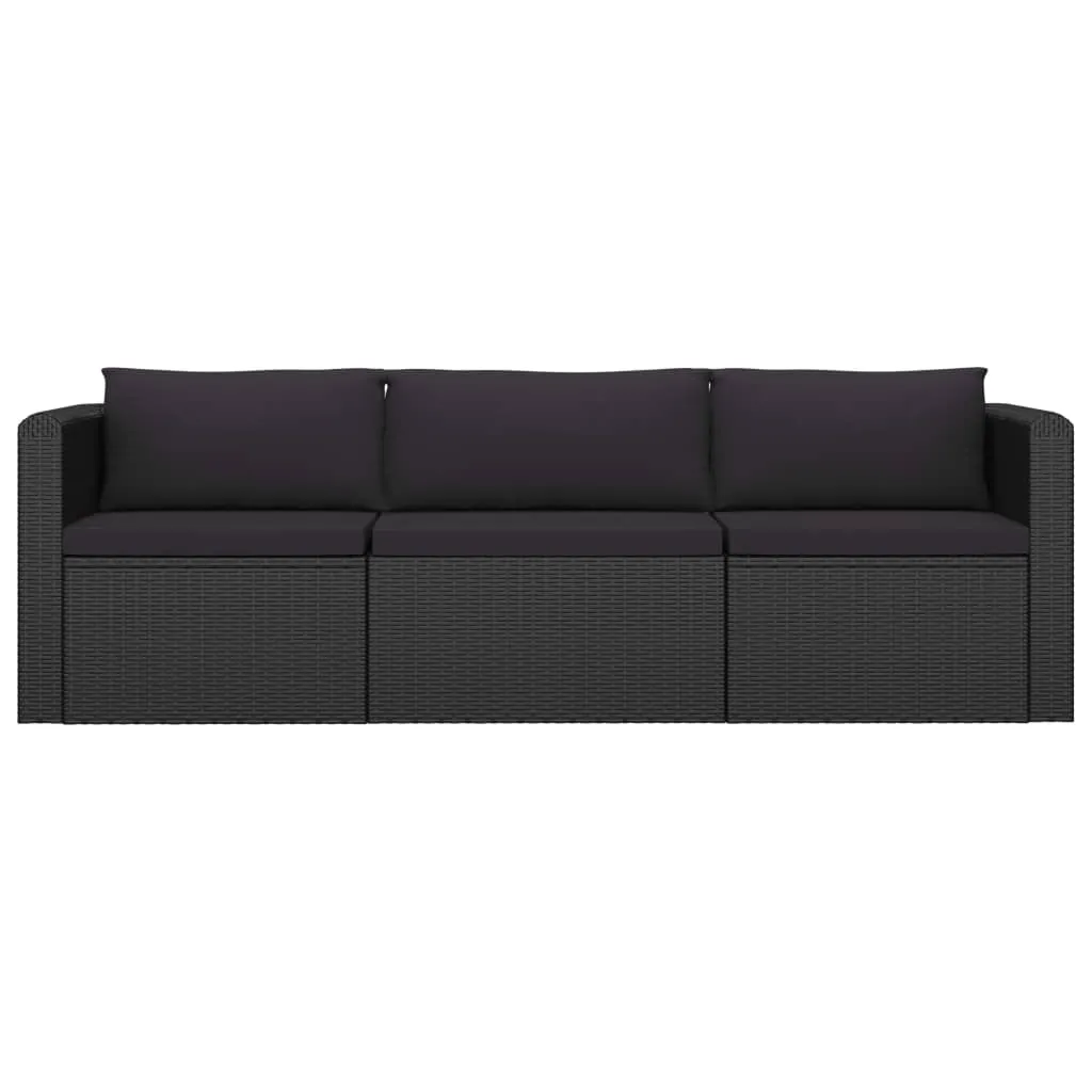 3 Piece Patio Sofa Set with Cushions Poly Rattan Black