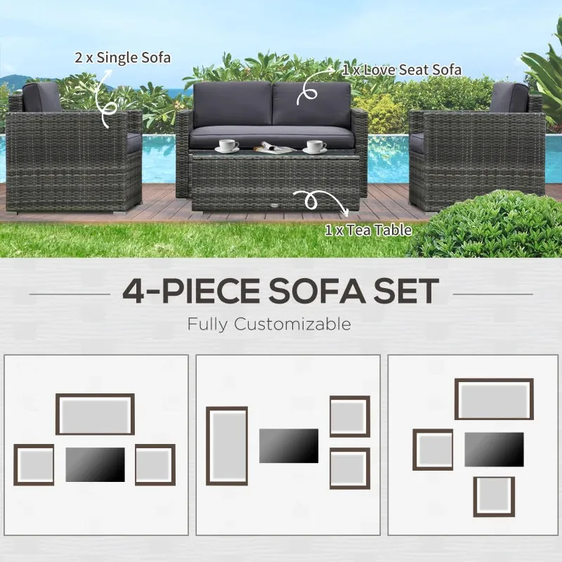 4 PC Grey Balcony or Garden Patio Furniture Set- Includes Glass Table- Model #841-086