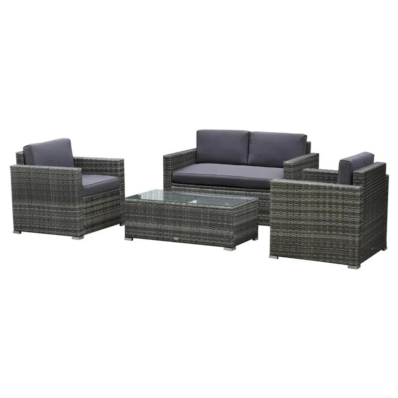 4 PC Grey Balcony or Garden Patio Furniture Set- Includes Glass Table- Model #841-086
