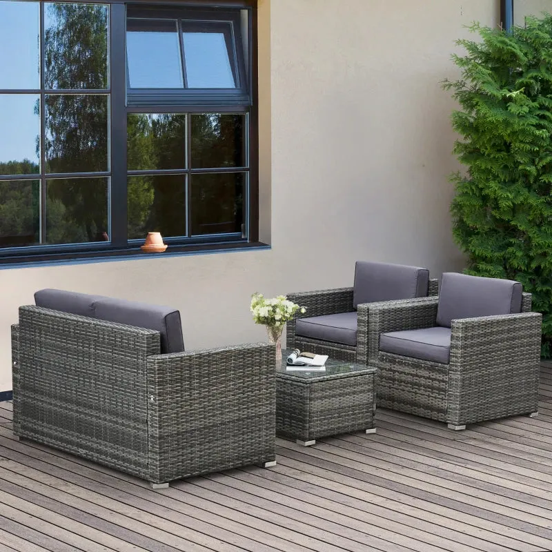 4 PC Grey Balcony or Garden Patio Furniture Set- Includes Glass Table- Model #841-086