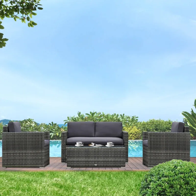 4 PC Grey Balcony or Garden Patio Furniture Set- Includes Glass Table- Model #841-086