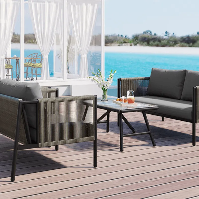 4-Piece Rope Sofa Set with Thick Cushions