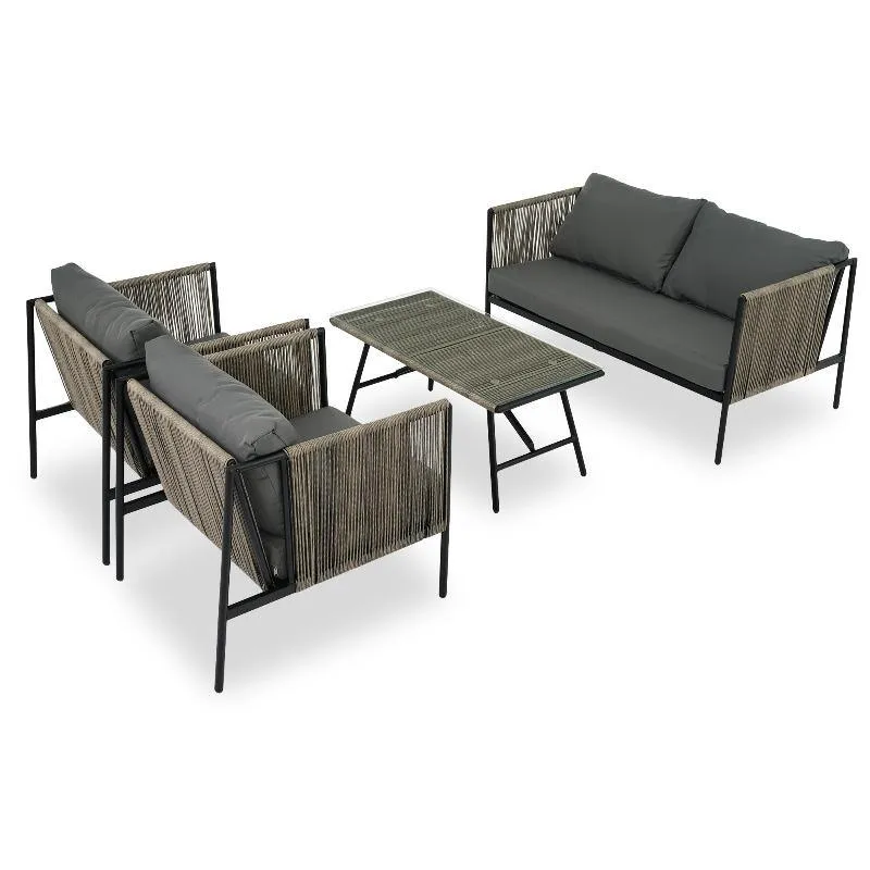 4-Piece Rope Sofa Set with Thick Cushions