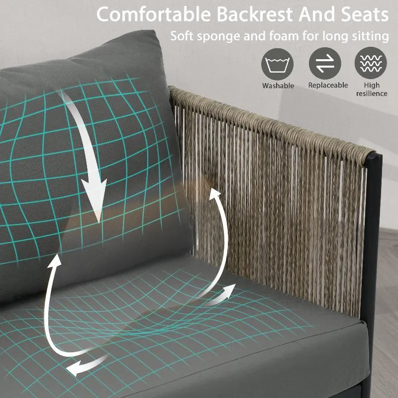 4-Piece Rope Sofa Set with Thick Cushions