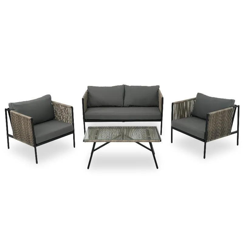 4-Piece Rope Sofa Set with Thick Cushions