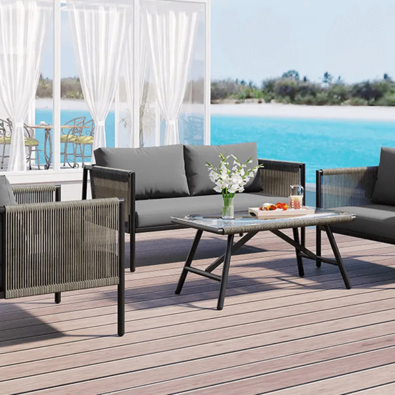 4-Piece Rope Sofa Set with Thick Cushions