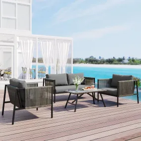 4-Piece Rope Sofa Set with Thick Cushions