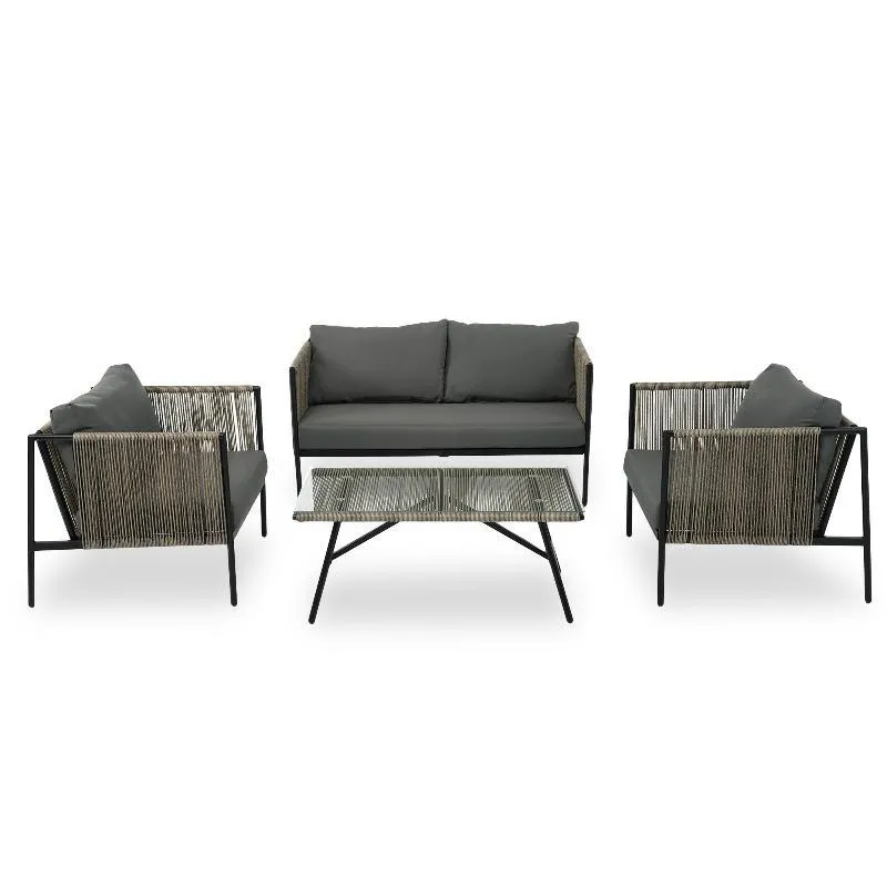 4-Piece Rope Sofa Set with Thick Cushions