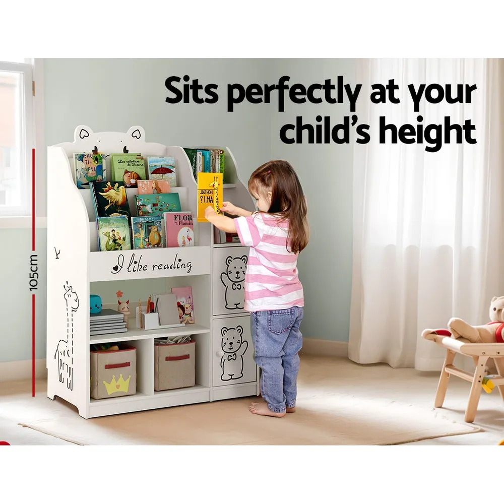 4-Tier Kids Bookshelf Storage with Cupboards, Keezi