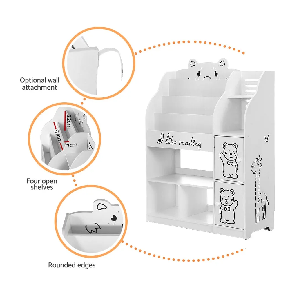 4-Tier Kids Bookshelf Storage with Cupboards, Keezi