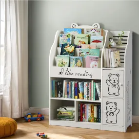 4-Tier Kids Bookshelf Storage with Cupboards, Keezi