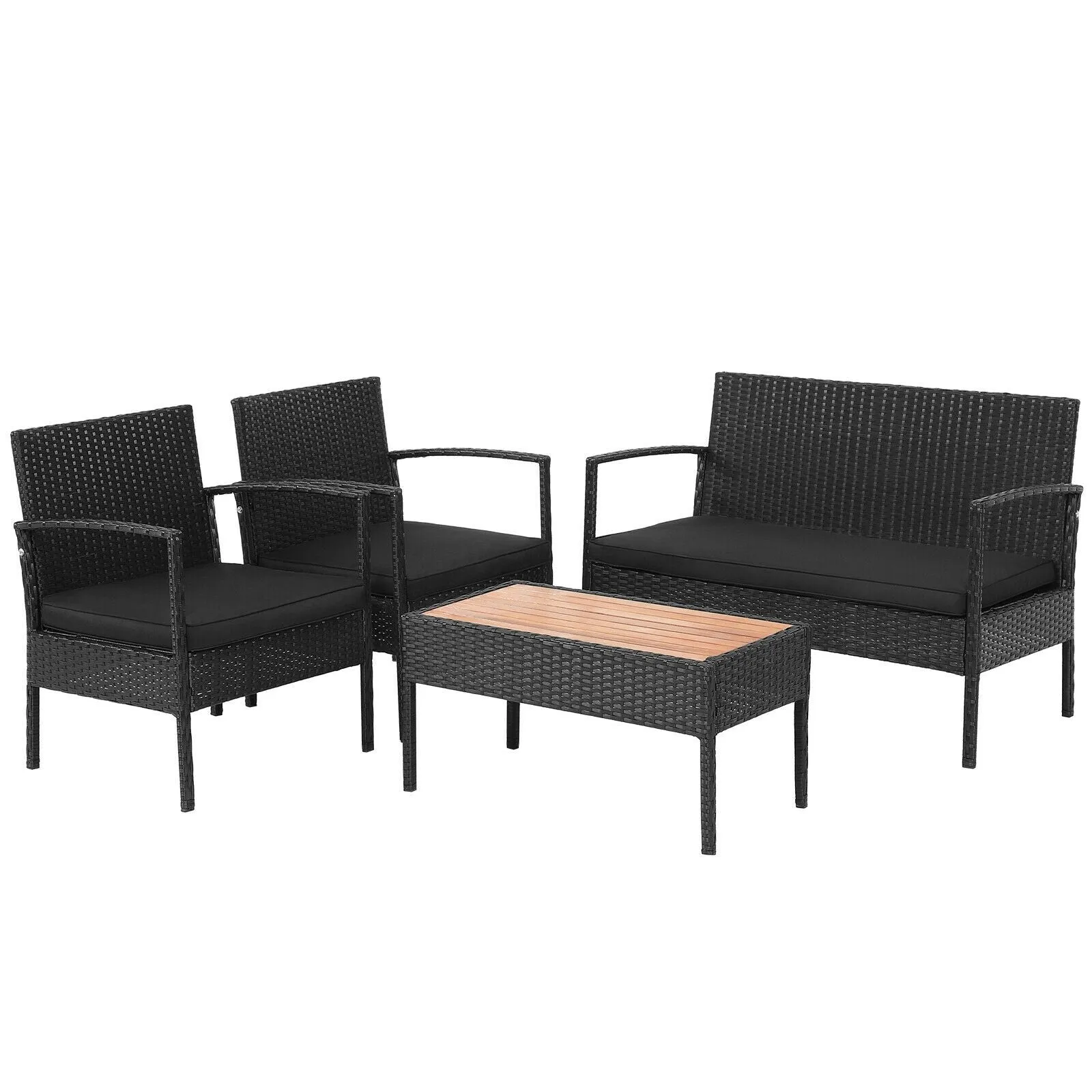 4pc Patio Rattan Furniture Set - Black