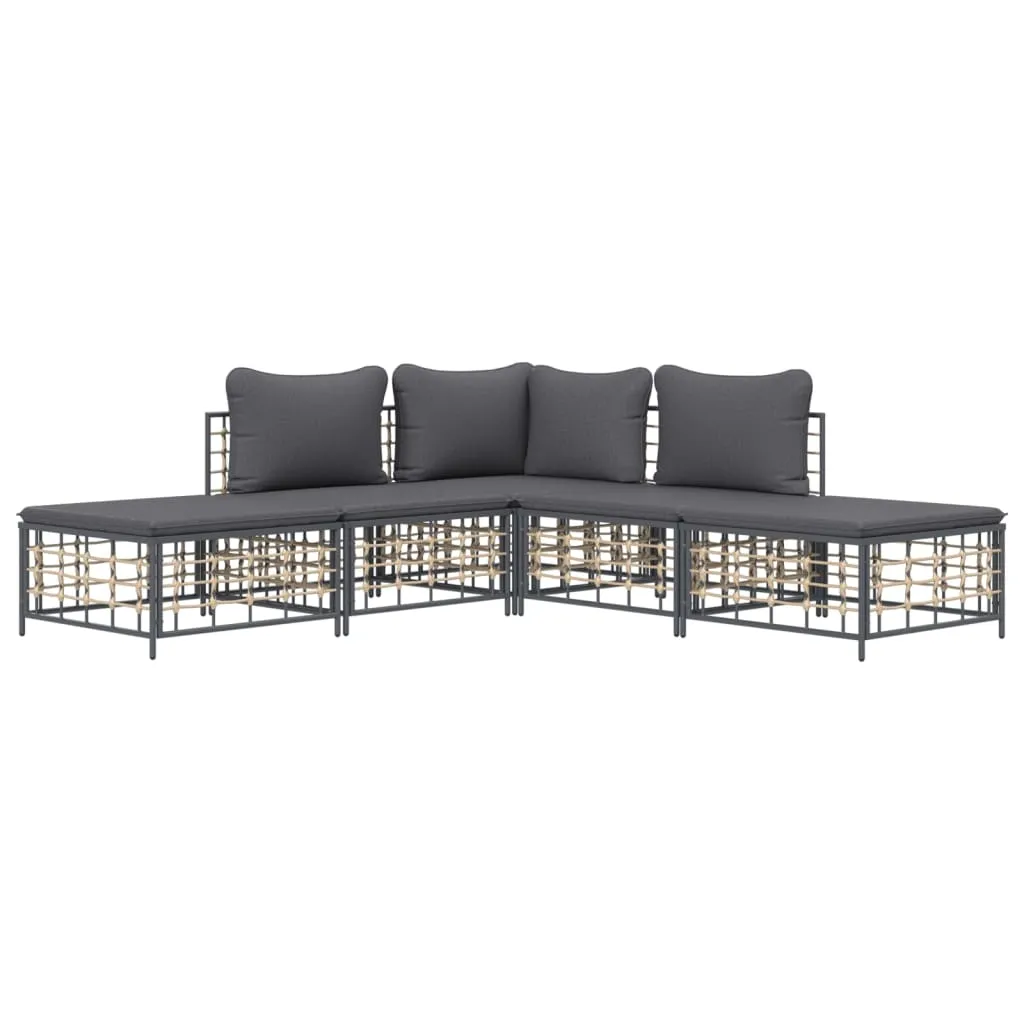 5 Piece Patio Lounge Set with Cushions Anthracite Poly Rattan