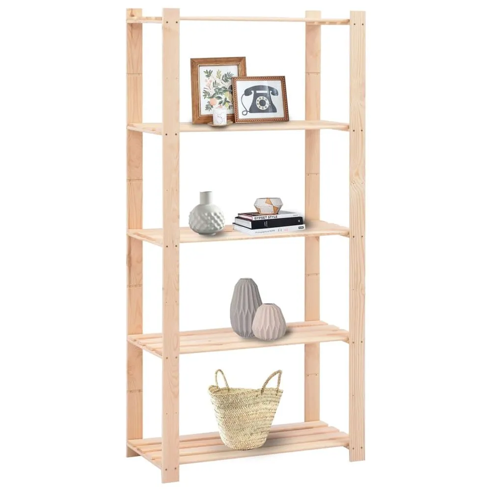 5 Tier Storage Rack - Solid Pinewood - Easy Assembly