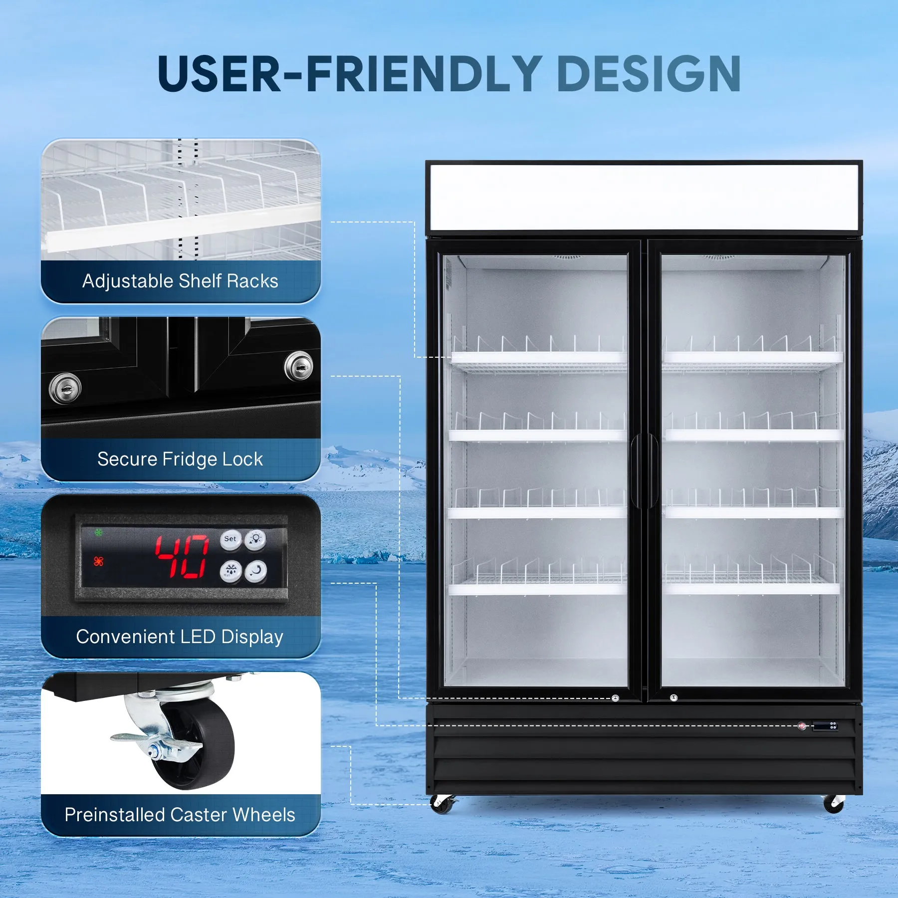 52.4" Commercial Merchandiser Refrigerator Two Swing Door  40 cu. ft. Capacity