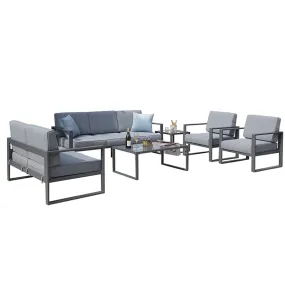 6 Pieces Aluminum Patio Furniture Set, All-Weather Outdoor Couch Conversation Set Modern Metal Sectional Sofa