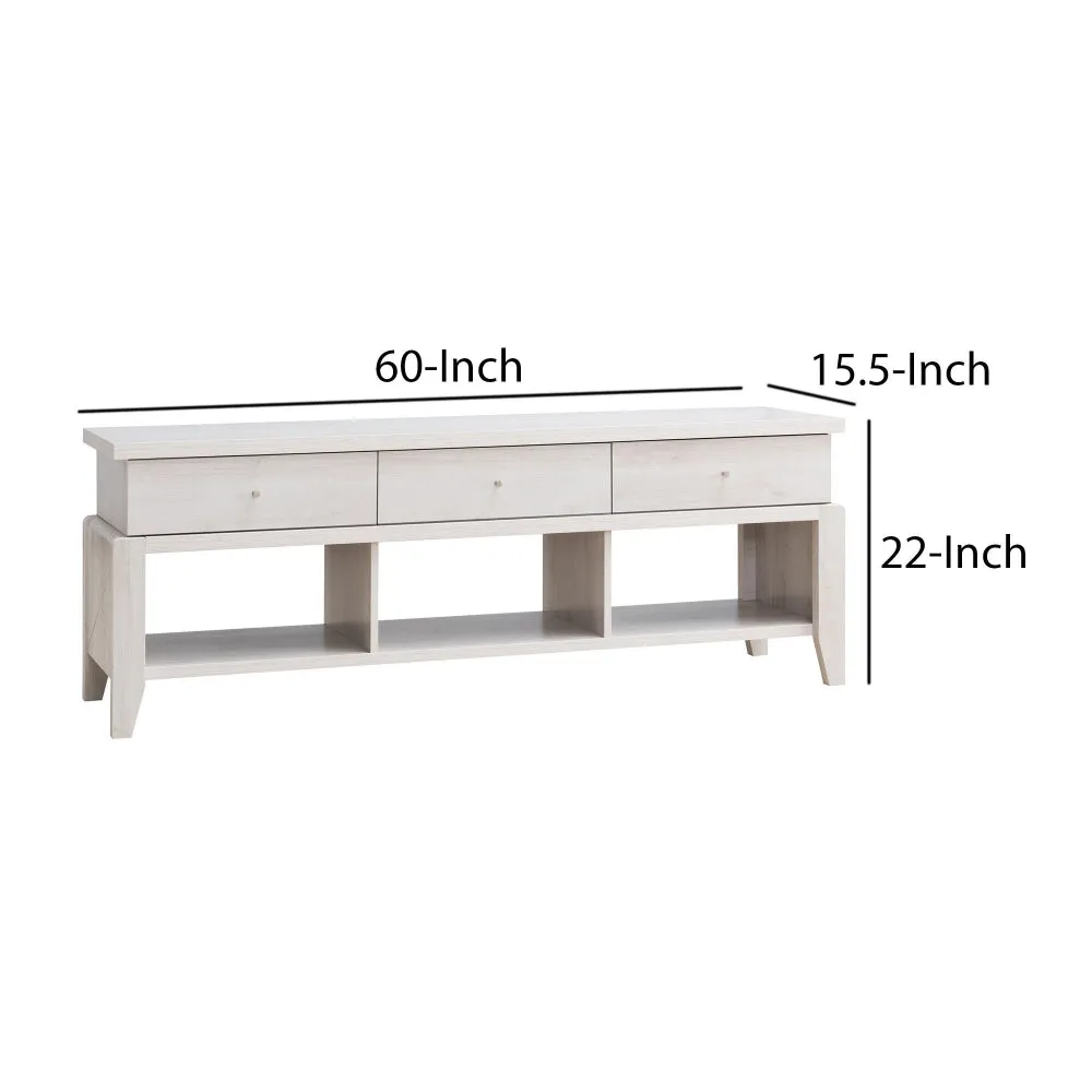 60 Inch Modern TV Media Entertainment Console, 3 Drawers, Wood, White, Oak By Casagear Home