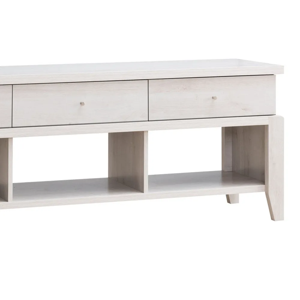 60 Inch Modern TV Media Entertainment Console, 3 Drawers, Wood, White, Oak By Casagear Home