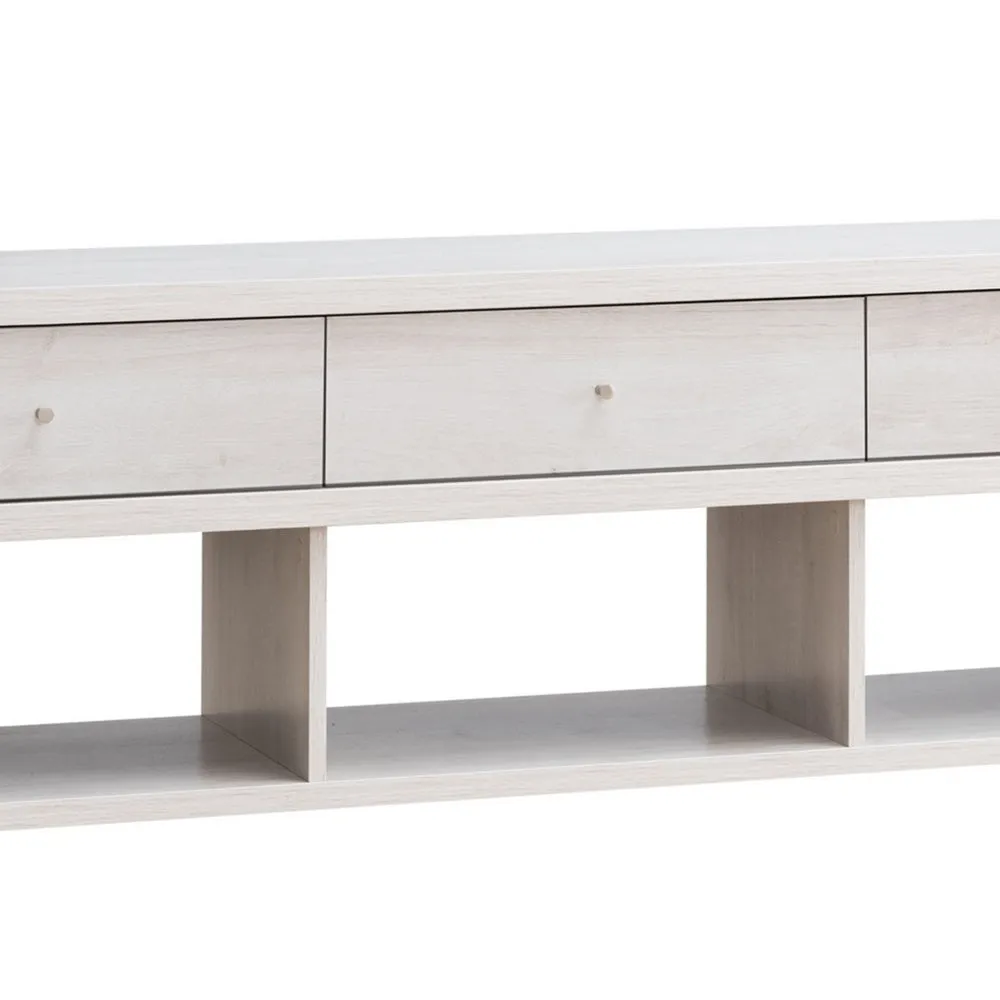60 Inch Modern TV Media Entertainment Console, 3 Drawers, Wood, White, Oak By Casagear Home