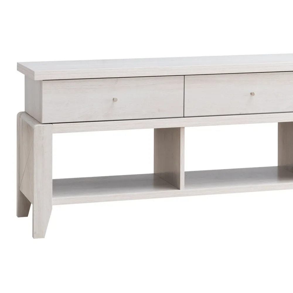 60 Inch Modern TV Media Entertainment Console, 3 Drawers, Wood, White, Oak By Casagear Home