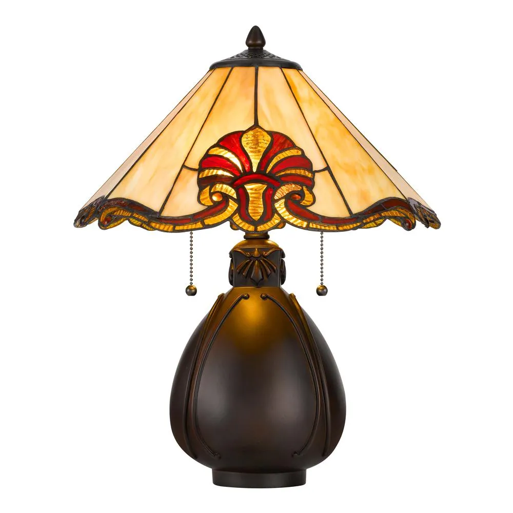 60 W X 2 Tiffany Table Lamp W/ Pull Chain Switch With Resin Lamp Body By Cal Lighting