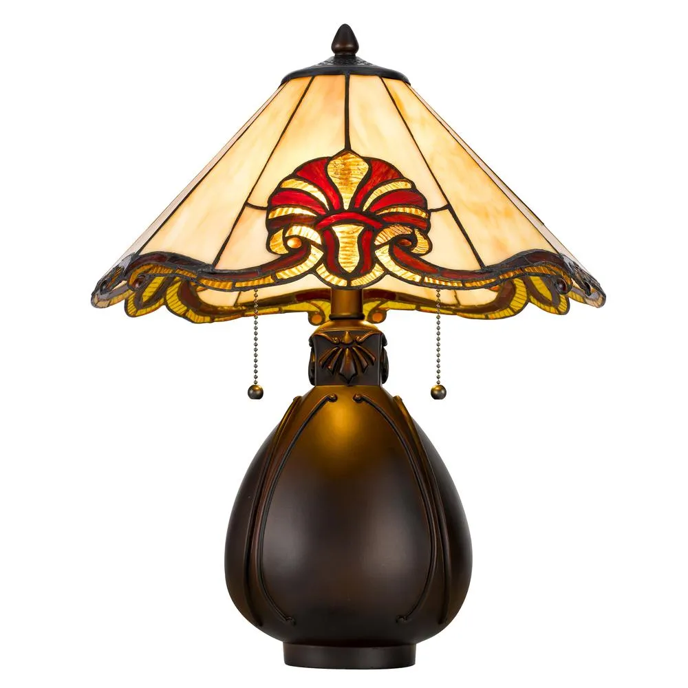 60 W X 2 Tiffany Table Lamp W/ Pull Chain Switch With Resin Lamp Body By Cal Lighting