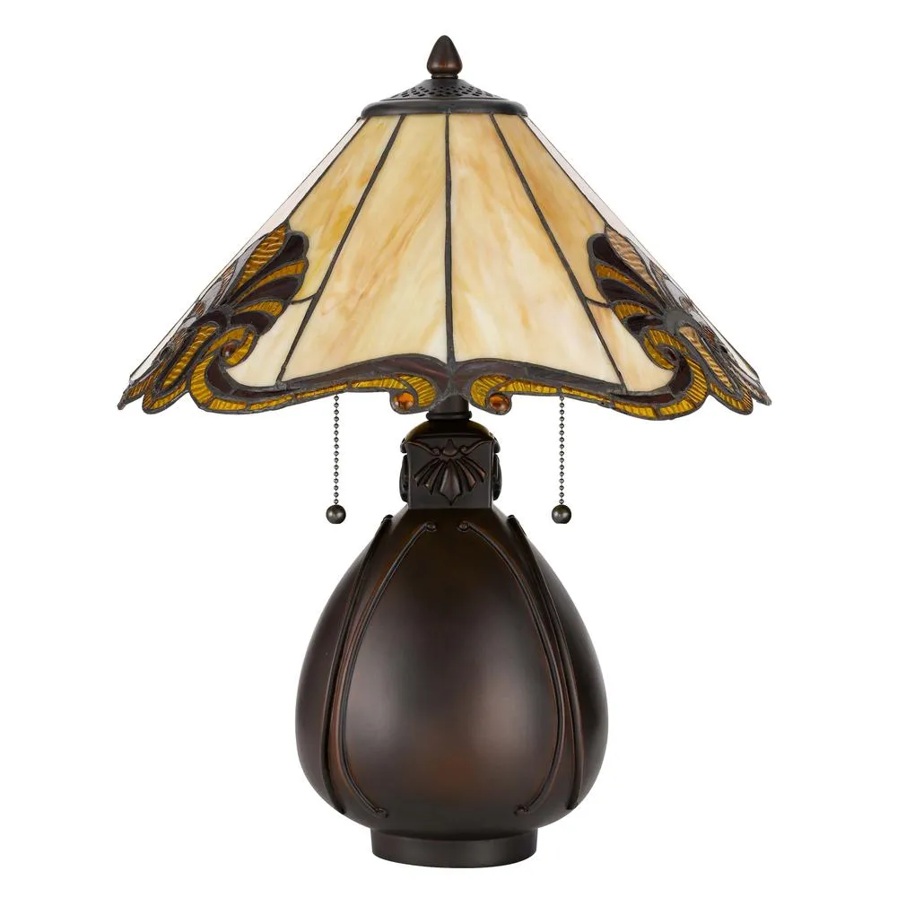 60 W X 2 Tiffany Table Lamp W/ Pull Chain Switch With Resin Lamp Body By Cal Lighting