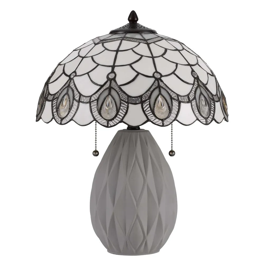 60W X 2 Tiffany Table Lamp With Pull Chain Switch And Resin Lamp Body By Cal Lighting