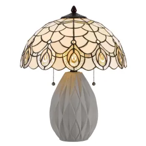 60W X 2 Tiffany Table Lamp With Pull Chain Switch And Resin Lamp Body By Cal Lighting