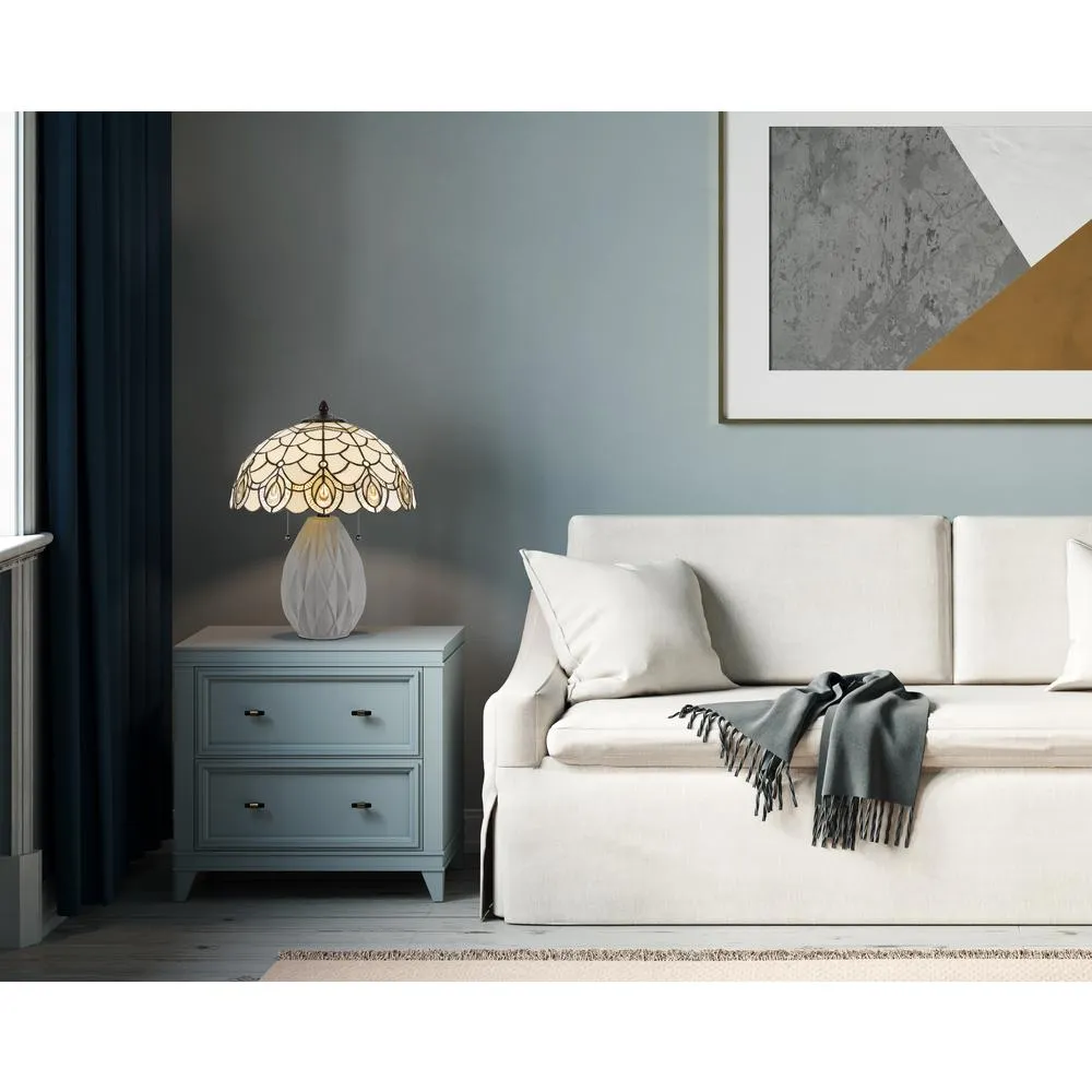 60W X 2 Tiffany Table Lamp With Pull Chain Switch And Resin Lamp Body By Cal Lighting