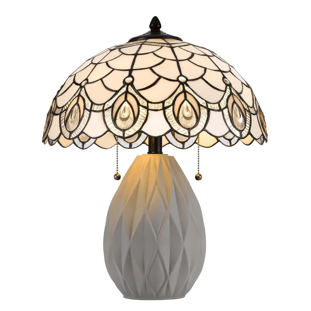 60W X 2 Tiffany Table Lamp With Pull Chain Switch And Resin Lamp Body By Cal Lighting