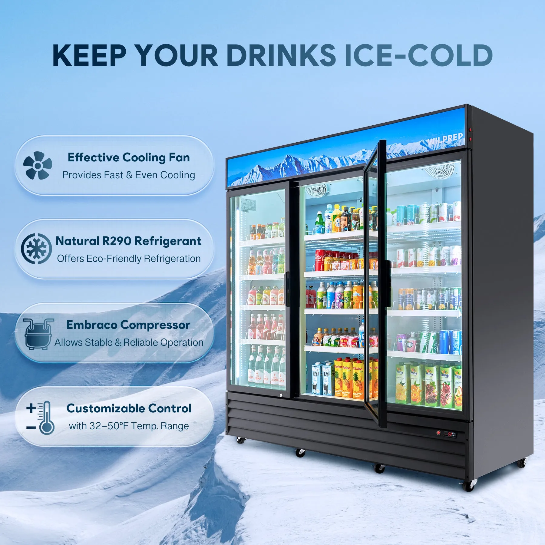 78.1" Commercial Merchandiser Refrigerator Three Door 72.4 cu. ft. Capacity